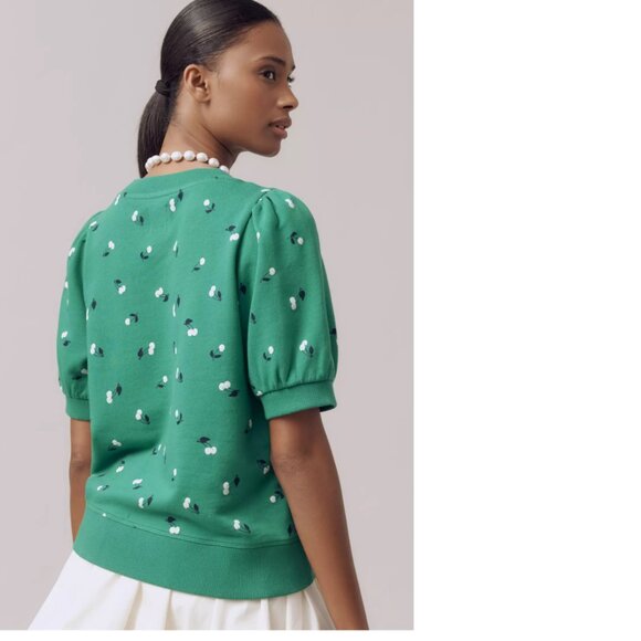 Anthropologie Maeve Puff-Sleeve Sweatshirt Tee top XL new with tag green - Picture 4 of 7